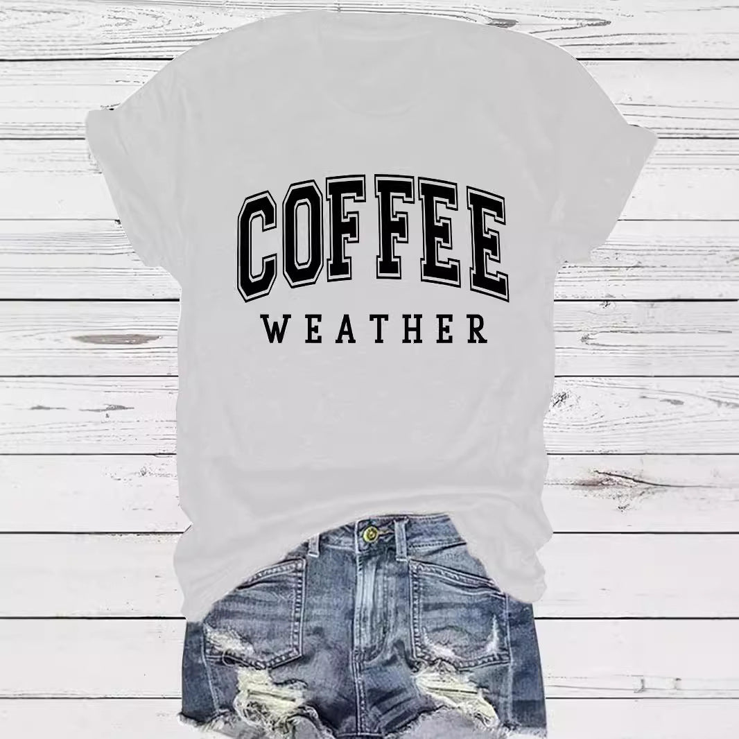 Hip COFFEE WEATHER Pattern ☕️ Short Sleeve T-shirt in Popular Colors 🌈 Maximize Savings, Grab 2 !