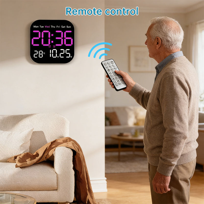 Retro Large Display Digital LED Wall Clock with Alarm, Timer & Remote Control - Living Room Attraction !