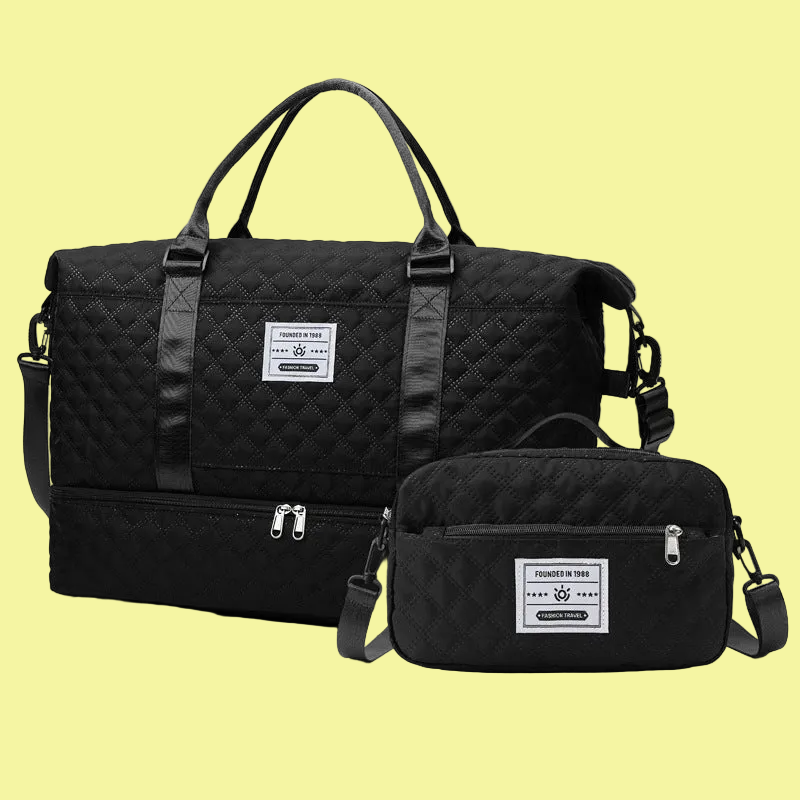 Large Capacity Sports and Yoga 2 Bag SET - Quilted Dry-Wet Separation Shoe Compartment Travel Bag