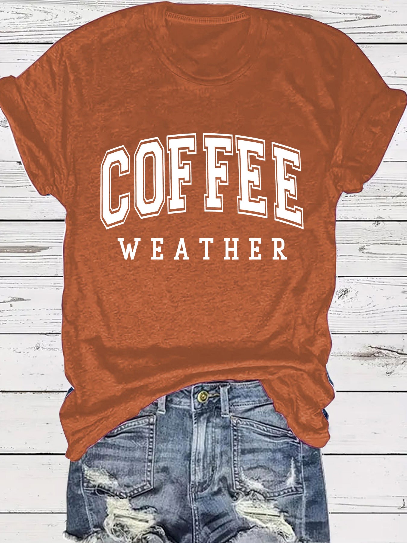 Hip COFFEE WEATHER Pattern ☕️ Short Sleeve T-shirt in Popular Colors 🌈 Maximize Savings, Grab 2 !