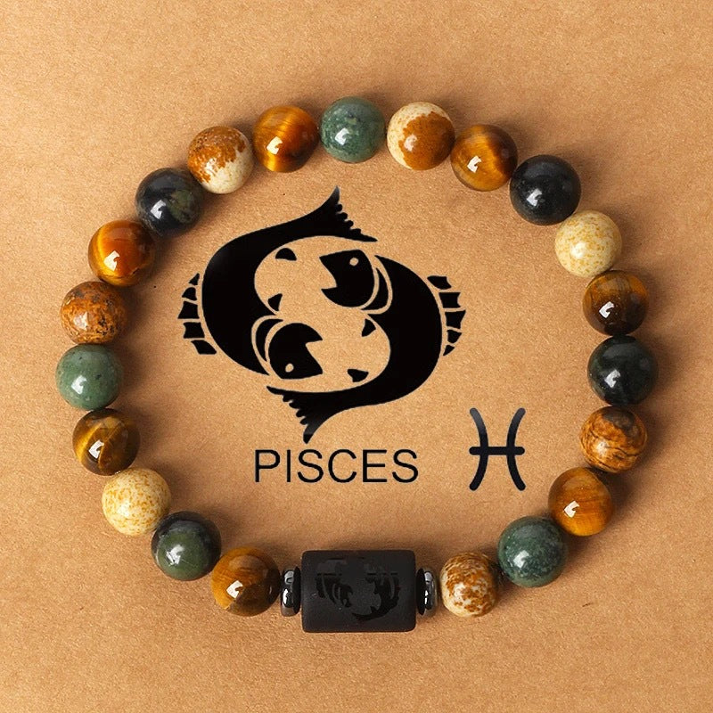 Super Cool Zodiac Beaded Bracelet - Natural Stone Beaded Tiger's Eye with Zodiac Picture Card 😎