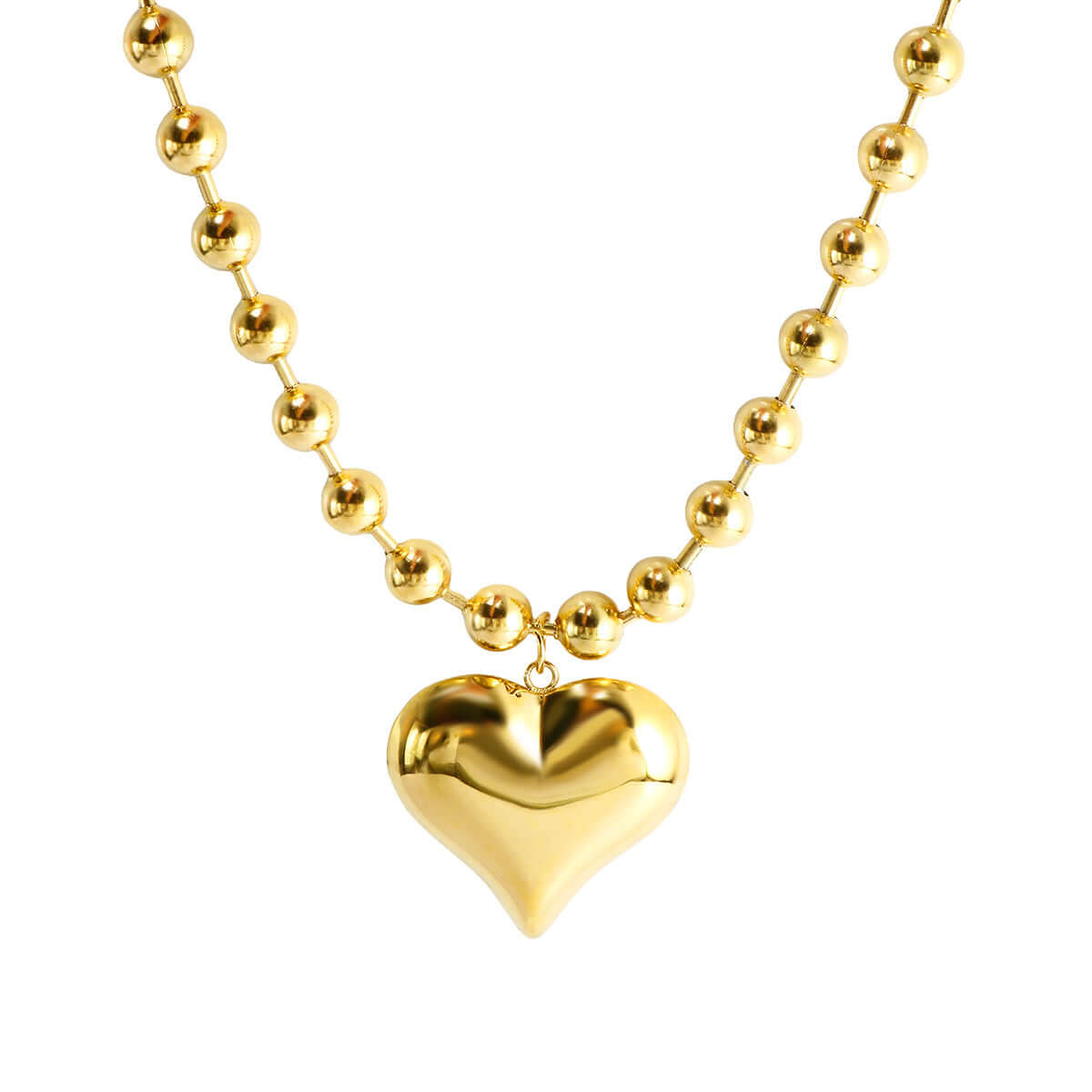 Stainless Steel Bead Chain - 18K Gold Heart Pendant Necklace Geometric Minimalist Hip-Hop Choker