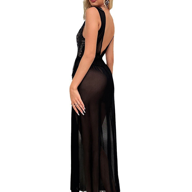 Women's Sleek Fashion SEXY Lingerie - 2pc. SET Deep V-slit Lace Patchwork Long Skirt + Panties ❣️