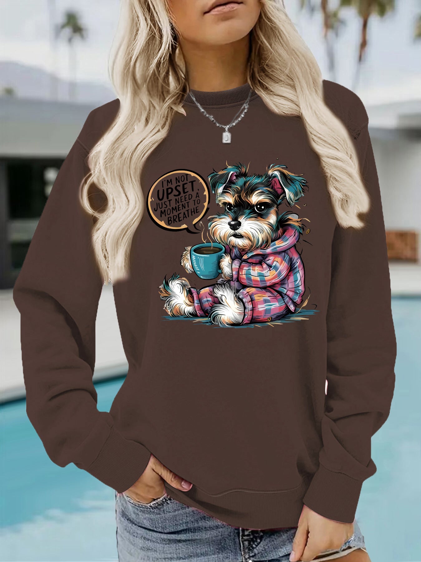 Women's Hip Seasonal COFFEE Sweatshirt with Humorous Dog Graphic ♨️☕️ Great Colors, Grab Two !