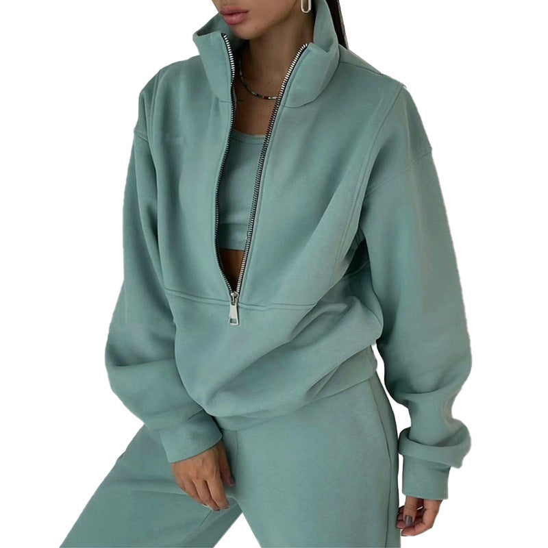 Women's Dazzling Tracksuit Set - Sporty Casual Fleece High-Collar Wrinkle Resistant Activewear 😎💝