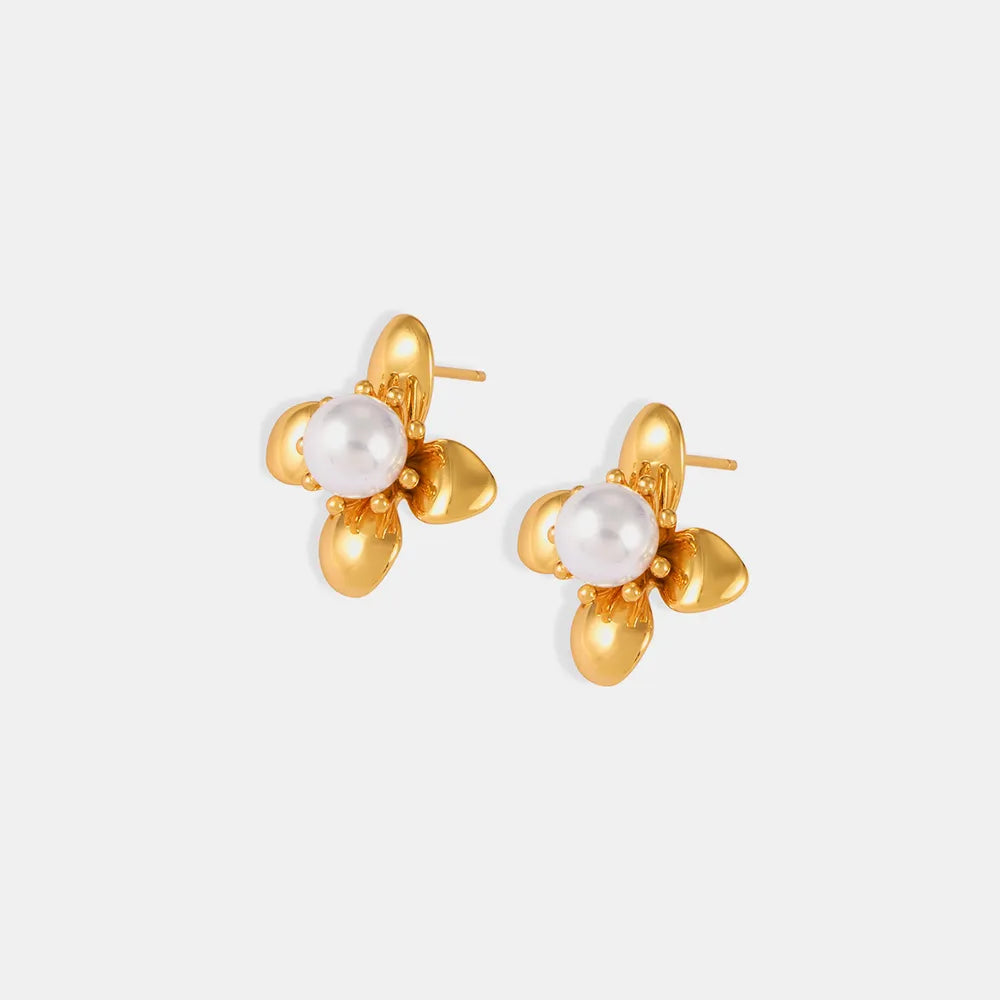 Gorgeous GIFTABLE Gold or Silver Flower Earrings - Synthetic Pearl Titanium Steel 💝 🌸