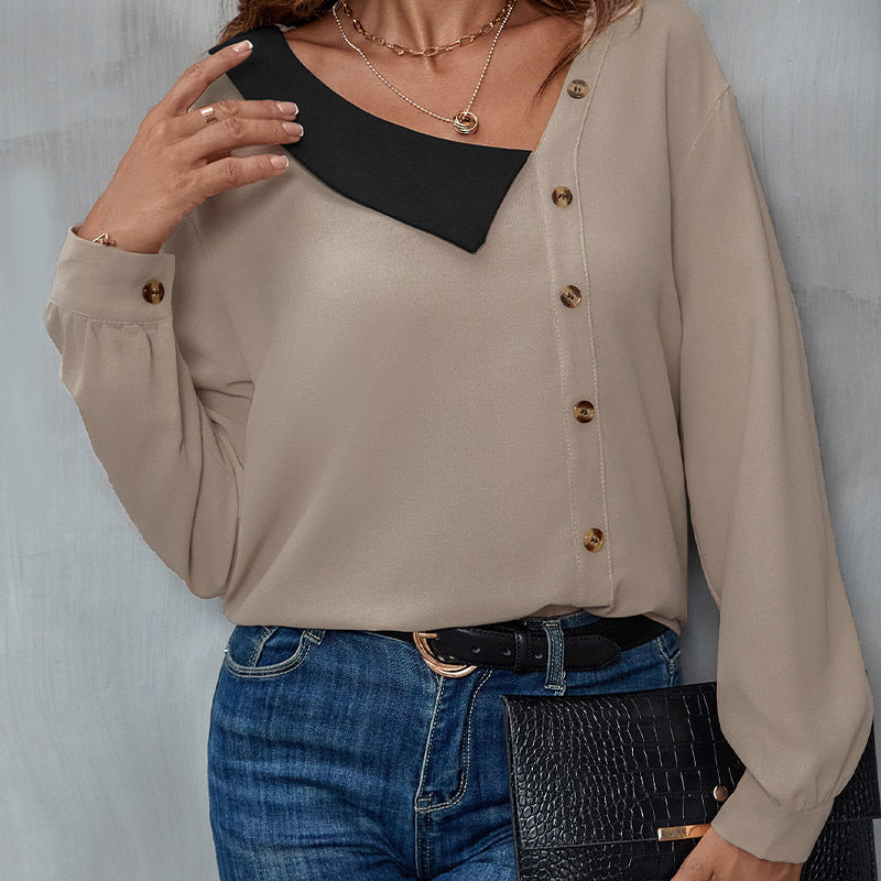 Women's Fall Fashion V-neck Long Sleeve Casual Shirt - Stylish Button Pattern, Set the Tone for Fall ! 🍁