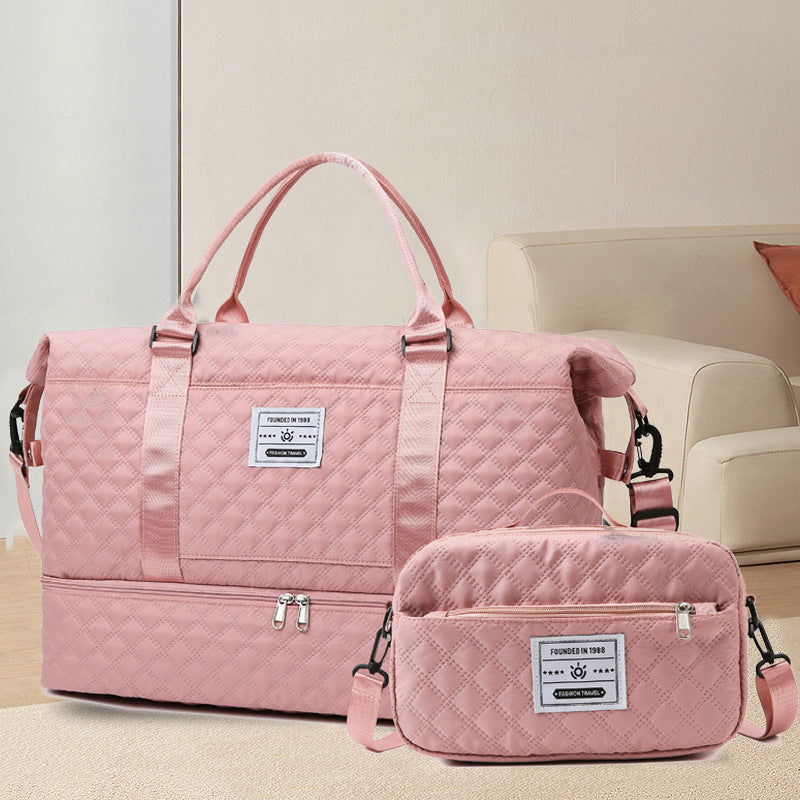 Large Capacity Sports and Yoga 2 Bag SET - Quilted Dry-Wet Separation Shoe Compartment Travel Bag