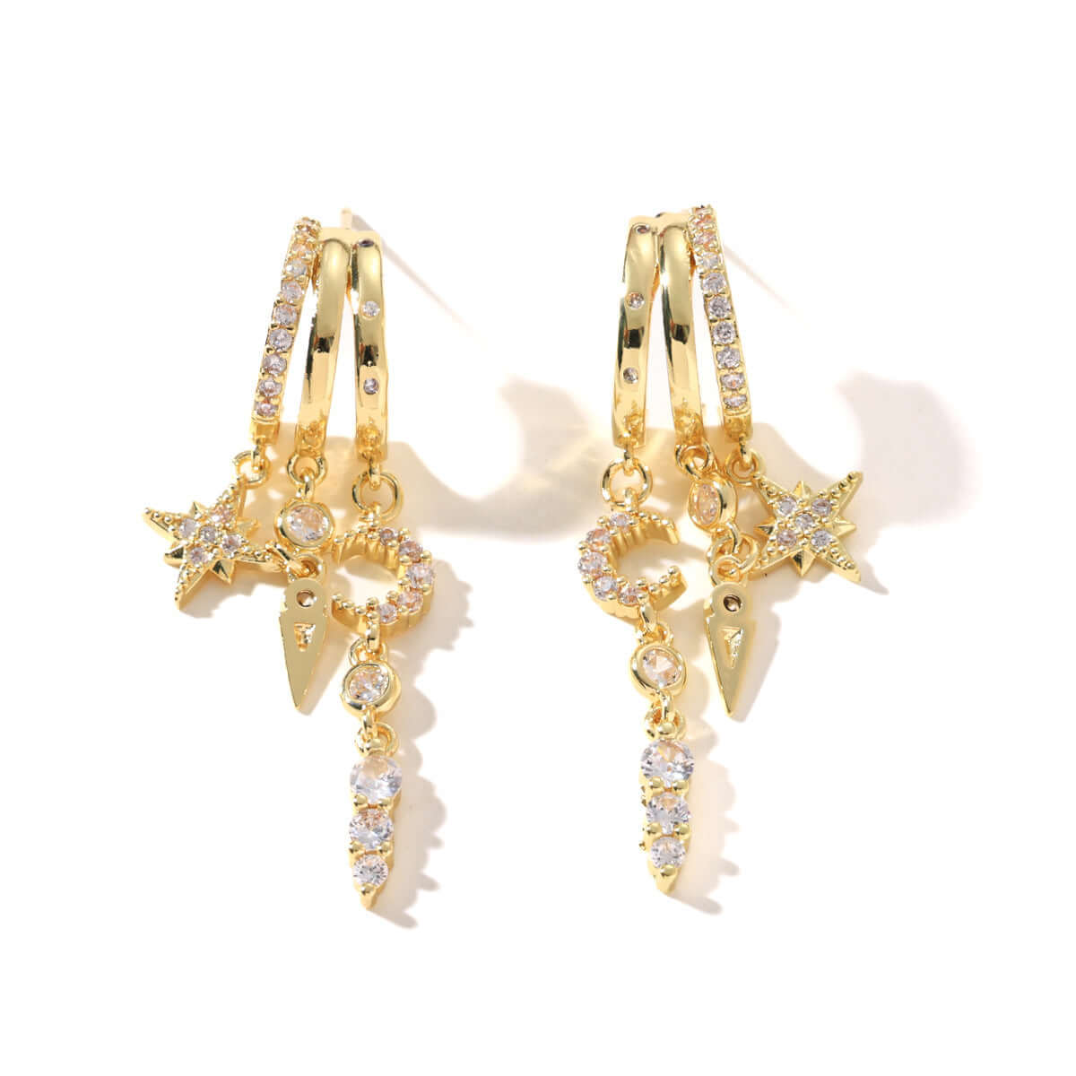Luxury Copper Star and Moon Asymmetric Dangle Earrings - Choose from 3 Elegant Design Options