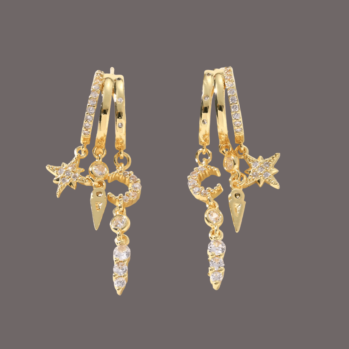 Luxury Copper Star and Moon Asymmetric Dangle Earrings - Choose from 3 Elegant Design Options