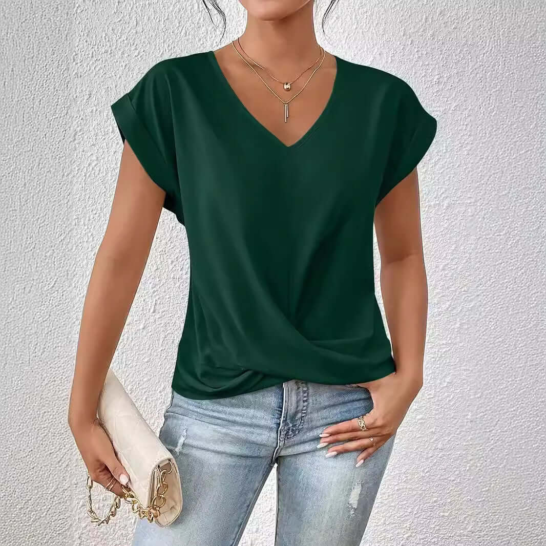 Women's Sleek Pleated V-neck T-shirt in a Multitude of Gorgeous Color Options 🌈 🤩