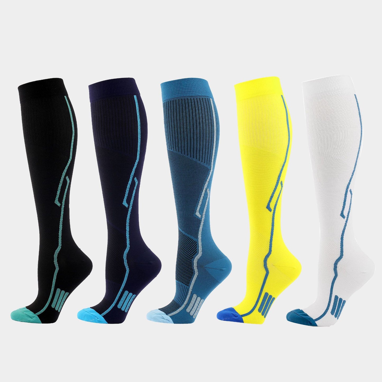 Sporty Nylon Professional Athletic Compression Socks - Breathable Sweat Absorbing Knee Length