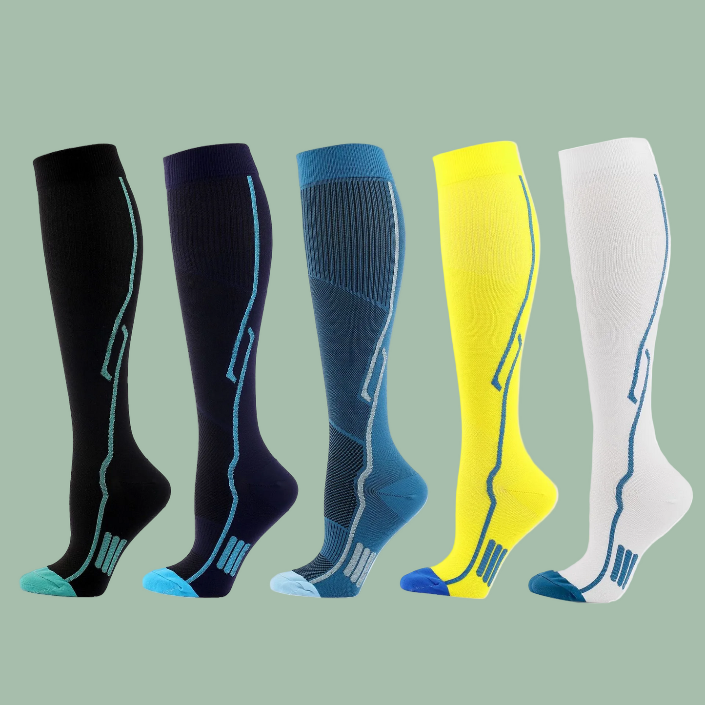 Sporty Nylon Professional Athletic Compression Socks - Breathable Sweat Absorbing Knee Length