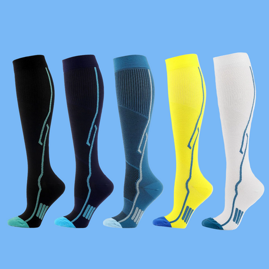 Sporty Nylon Professional Athletic Compression Socks - Breathable Sweat Absorbing Knee Length