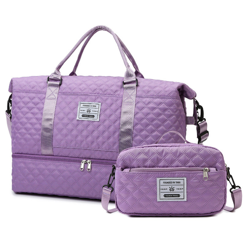 Large Capacity Sports and Yoga 2 Bag SET - Quilted Dry-Wet Separation Shoe Compartment Travel Bag