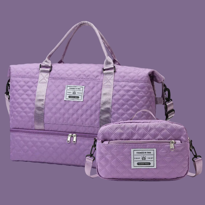 Large Capacity Sports and Yoga 2 Bag SET - Quilted Dry-Wet Separation Shoe Compartment Travel Bag