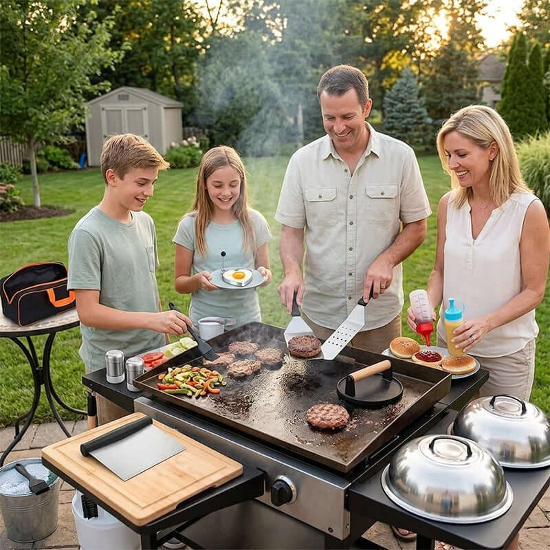 Incredible 29 pc. PRO Grade Stainless Steel BBQ Tools Set w/ Burger Press, Spatula, Egg Ring, & Much More !