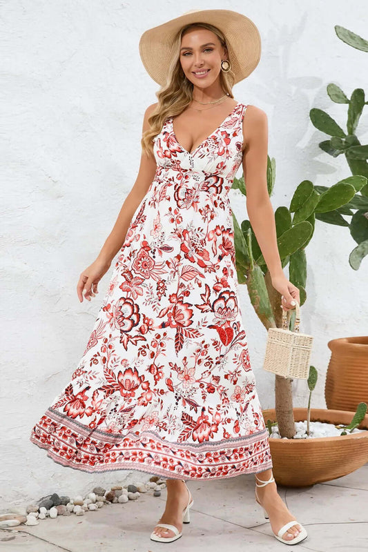 Women's Beautiful 😍 Summer Fashion Dress - Colorful Printed V-Neck Wide Strap