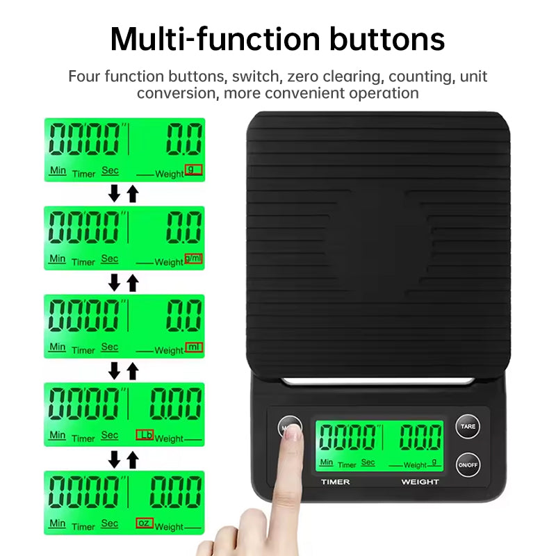 Digital Kitchen Coffee Scale - High Precision LCD - 3kg Capacity, 0.1g Precision, Tare Weight + Timer ⏰️