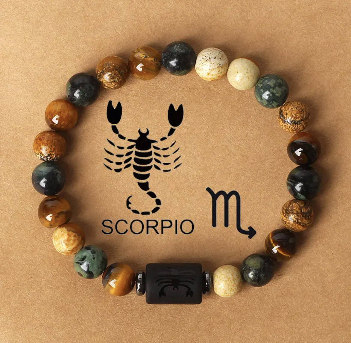 Super Cool Zodiac Beaded Bracelet - Natural Stone Beaded Tiger's Eye with Zodiac Picture Card 😎