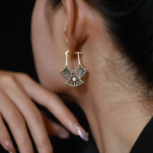 Chic Gold Phoenix Tail Earrings for Women - Copper Geometric Styling