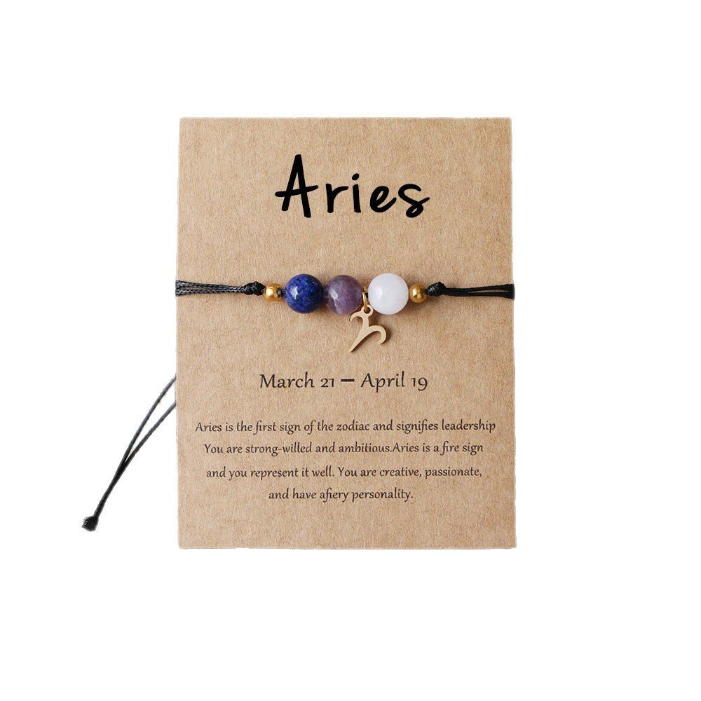 Super Cool Zodiac Beaded Bracelet - Natural Stone Beaded Tiger's Eye with Zodiac Picture Card 😎