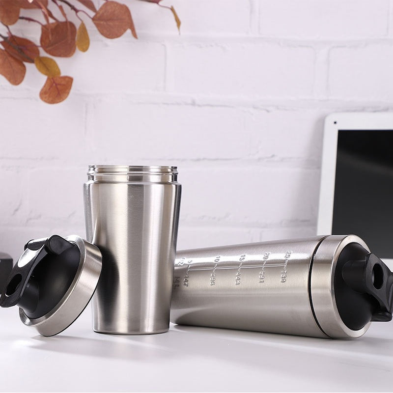 304 Stainless Steel Sports Protein Shake Mixer Cup - Single Layer with Pop-lid & Shake Ball 💪🏋‍♀️