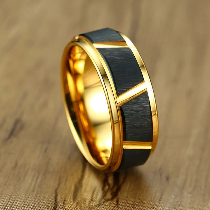 Tungsten Steel Gold Giftables - Men's Chic Fashion Steel Ring Jewelry in Black & Gold 🎁🪙