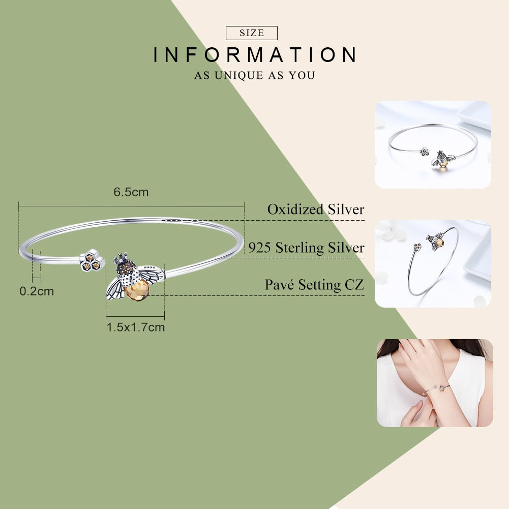 Women's Super Cute Fashion Bracelet - 925 Sterling Silver Crystal Bee & Honeycomb 😍🐝