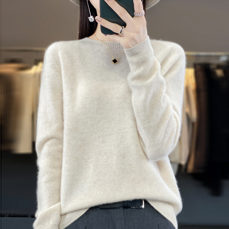 Women's Slim-fit Round Neck Pure Wool Sweater ♨️ Autumn & Winter Favorite Loose Knitted Base Pullover