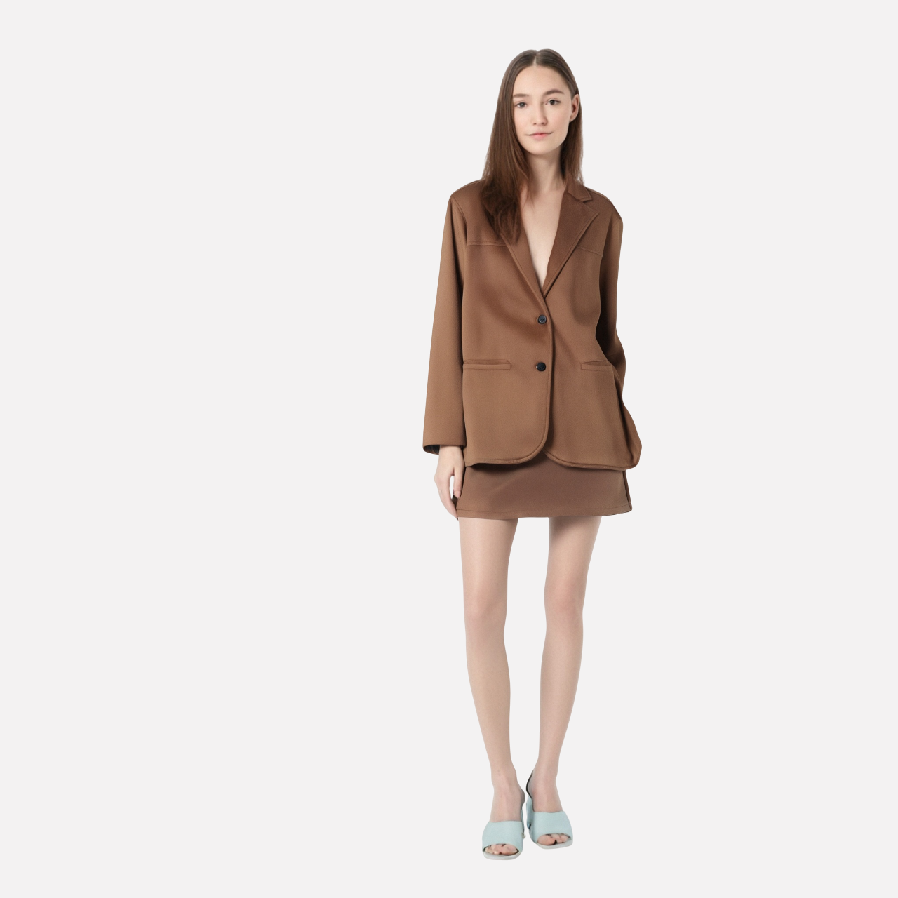 Women's Fashionable Business Casual Suit - Suede Leather Jacket and Short Skirt Set with Buttons & Pockets