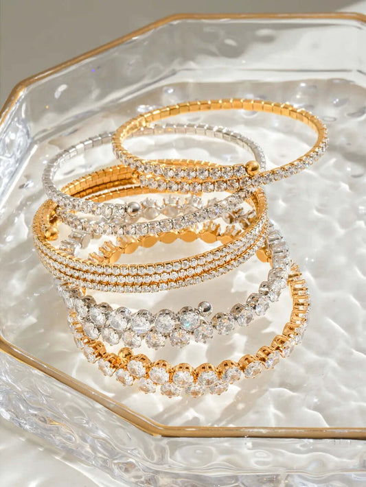 Women's Gorgeous Fashion Stainless Steel Inlaid Zircon Bracelet in Gold and Silver