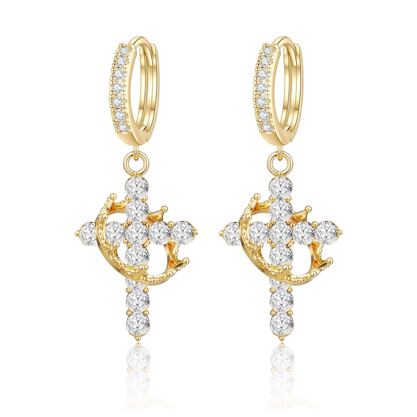 Stunningly Gorgeous Rotating Crown Cross Earrings - Perfect Gift ! 💝😍 Gold or Silver Set with Zircon