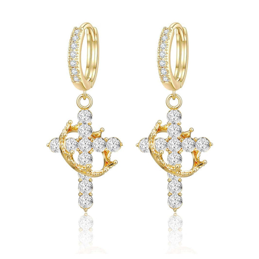 Stunningly Gorgeous Rotating Crown Cross Earrings - Perfect Gift ! 💝😍 Gold or Silver Set with Zircon