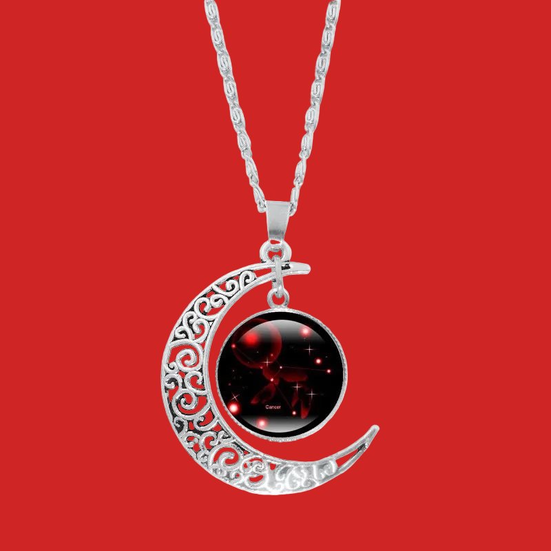 Gorgeous Zodiac Time Gem Luminous Necklace for Women - Simple Silver Moon Pendant Choker Giftable 💝