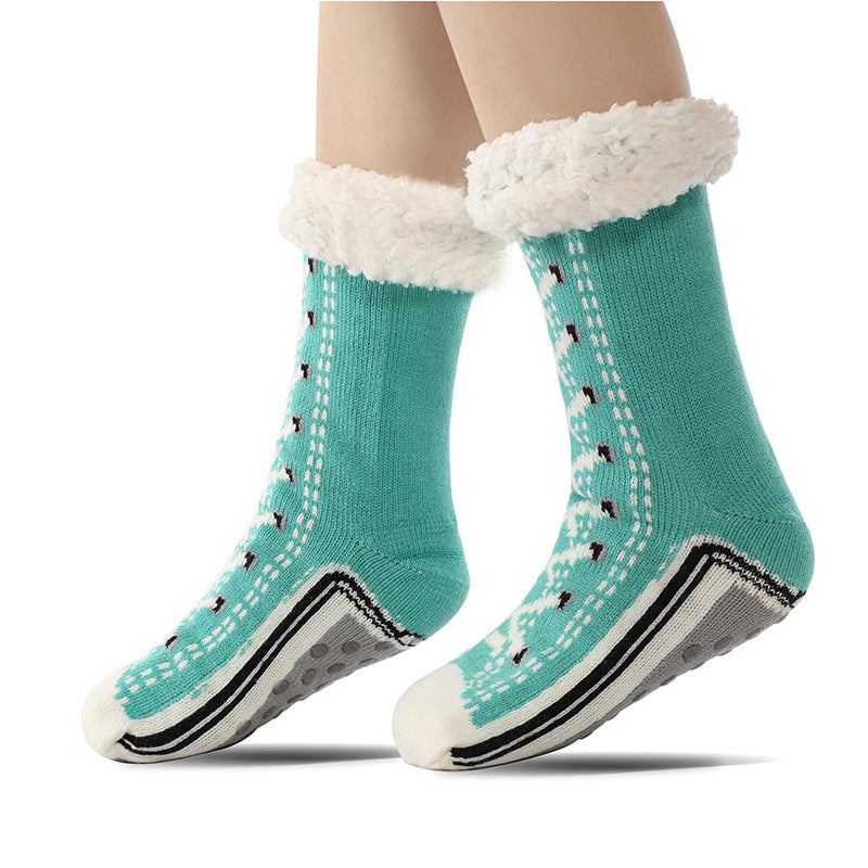 Women's Extra-Warm Plush Floor Socks - Sneakers Style Calf Length Ultra-thick with Warm Lamb's Fur ♨️🧦