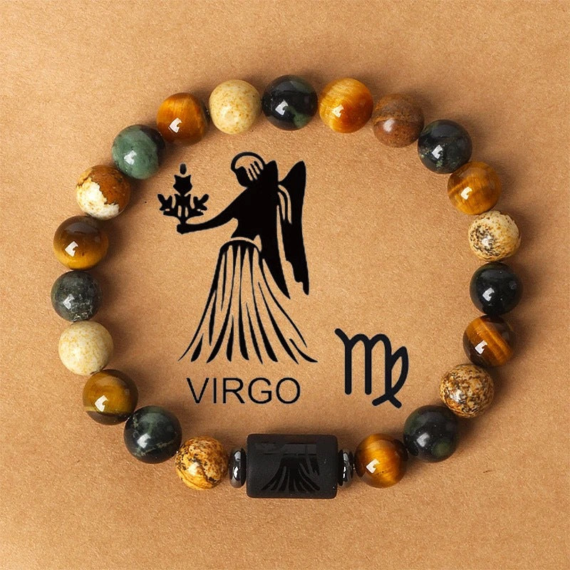Super Cool Zodiac Beaded Bracelet - Natural Stone Beaded Tiger's Eye with Zodiac Picture Card 😎