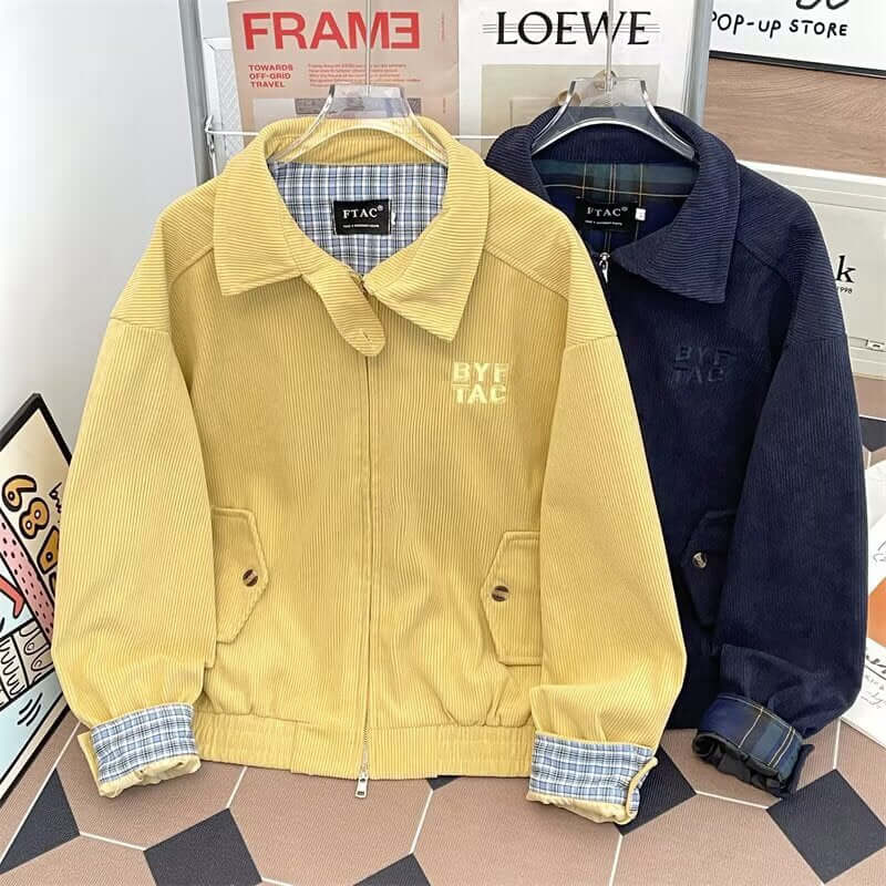 Popular Warm Corduroy Loose Fit Jacket 🧥 Unisex Colors, Fold Up Button Collar, Snug Waist & Cuffs