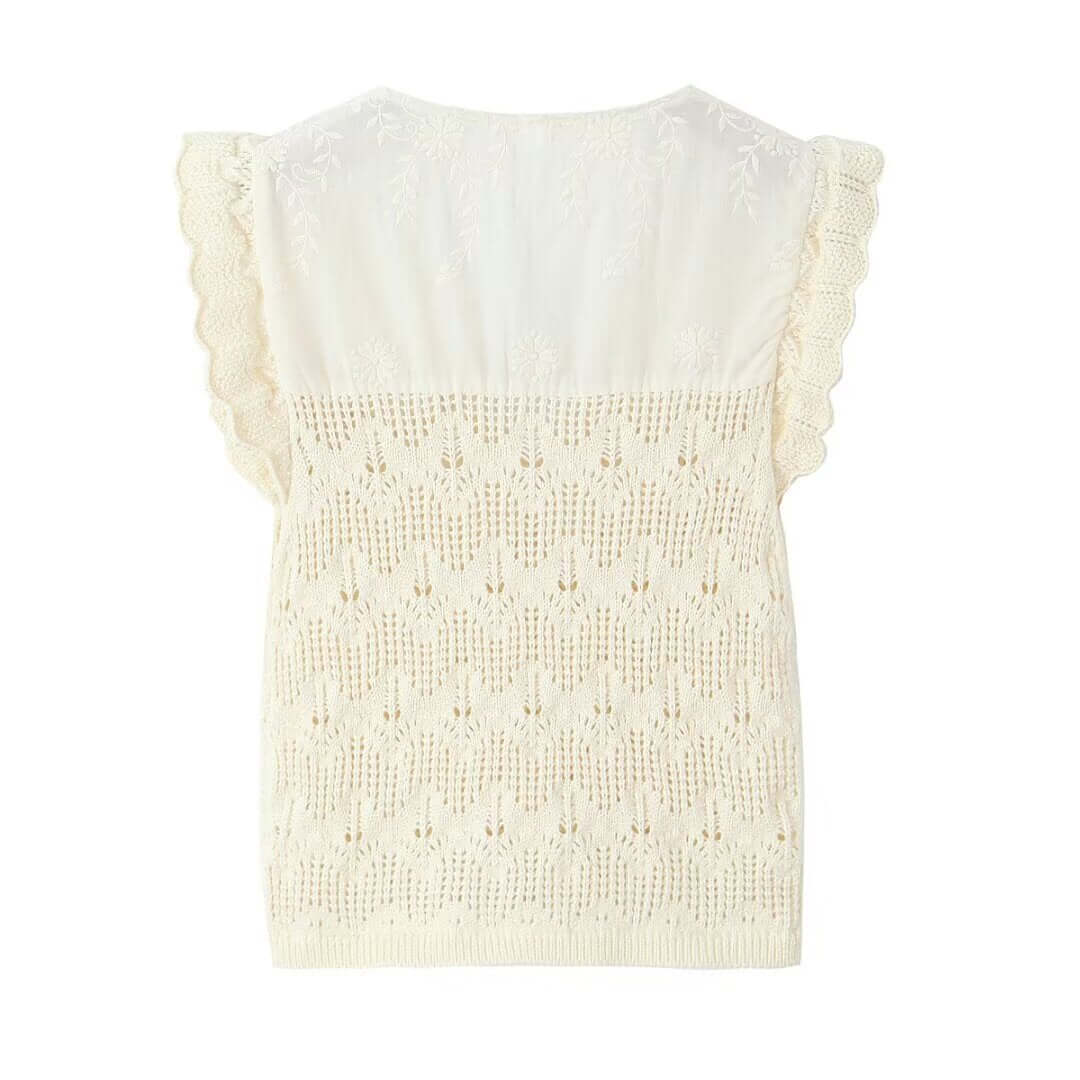 Women's Gorgeous Chic Casual Top - Breathable Decorative Stitch Temperament V-neck Flying Sleeves