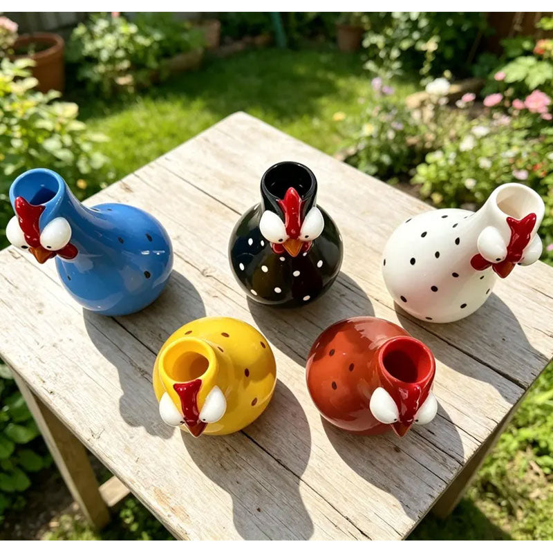 Humorous Waterproof Polka Dot Rooster Vase Decor 🐔