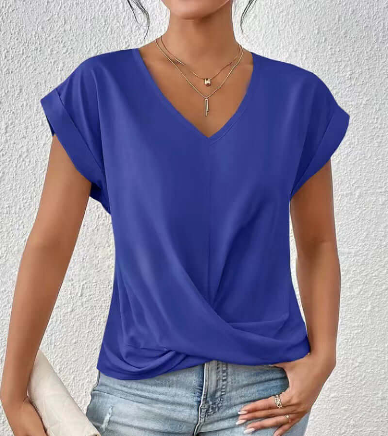 Women's Sleek Pleated V-neck T-shirt in a Multitude of Gorgeous Color Options 🌈 🤩