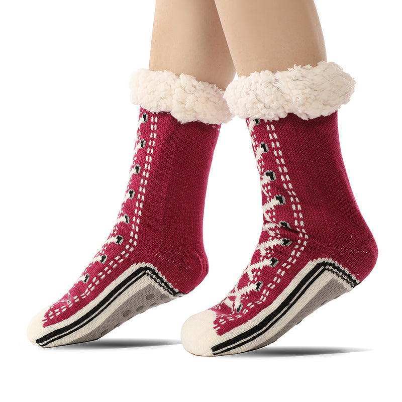 Women's Extra-Warm Plush Floor Socks - Sneakers Style Calf Length Ultra-thick with Warm Lamb's Fur ♨️🧦