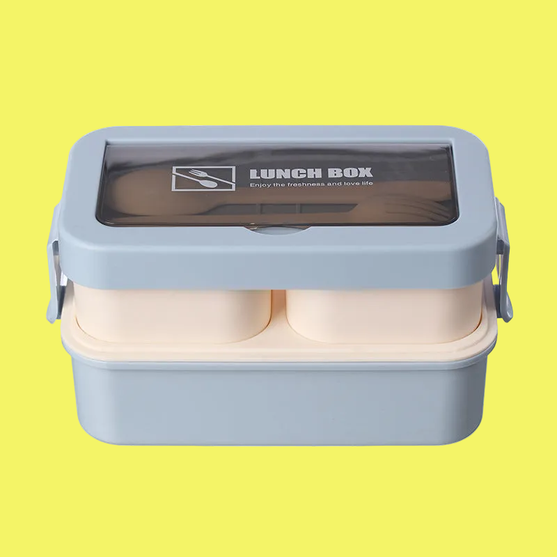 Hip Design Microwaveable Lunch Box - Double-tiered with Utensil Storage