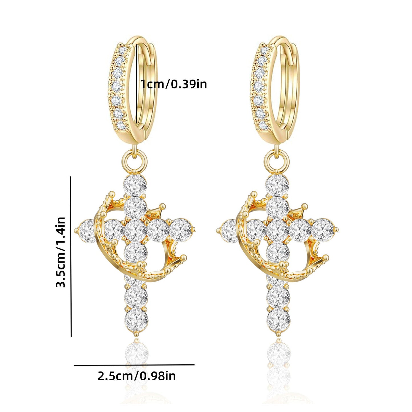 Stunningly Gorgeous Rotating Crown Cross Earrings - Perfect Gift ! 💝😍 Gold or Silver Set with Zircon