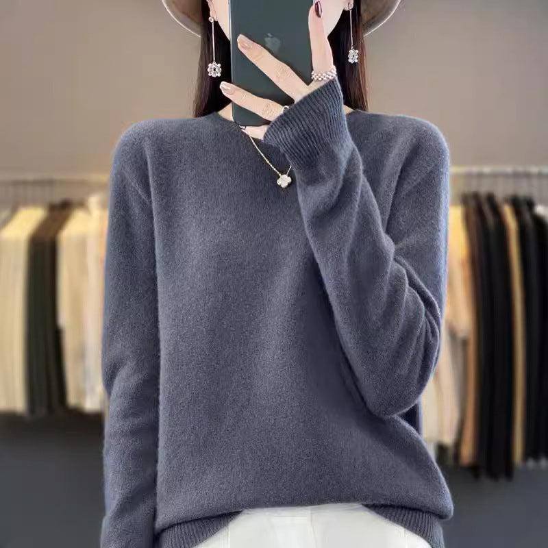 Women's Slim-fit Round Neck Pure Wool Sweater ♨️ Autumn & Winter Favorite Loose Knitted Base Pullover