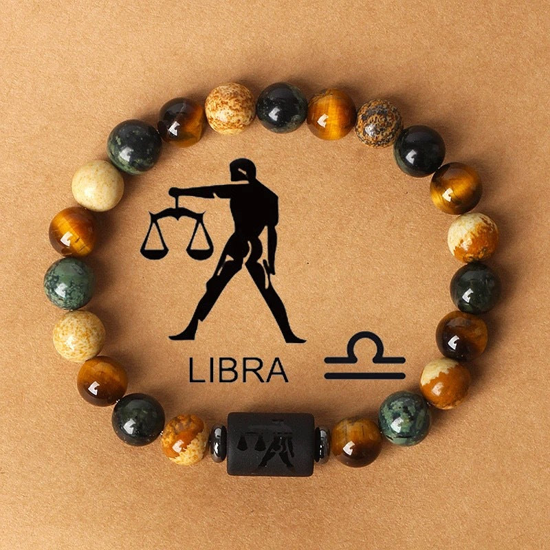 Super Cool Zodiac Beaded Bracelet - Natural Stone Beaded Tiger's Eye with Zodiac Picture Card 😎