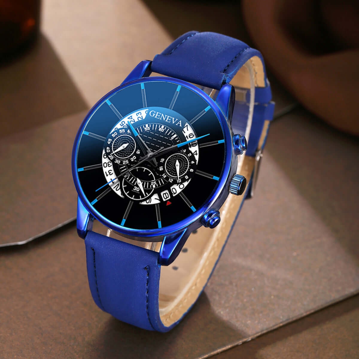 Men's GIFTABLE 🎁 Sleek Business Watch with Calendar & Three-Eye Design - Quartz Watch & Trendy Bracelet SET