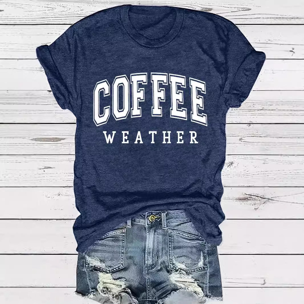 Hip COFFEE WEATHER Pattern ☕️ Short Sleeve T-shirt in Popular Colors 🌈 Maximize Savings, Grab 2 !