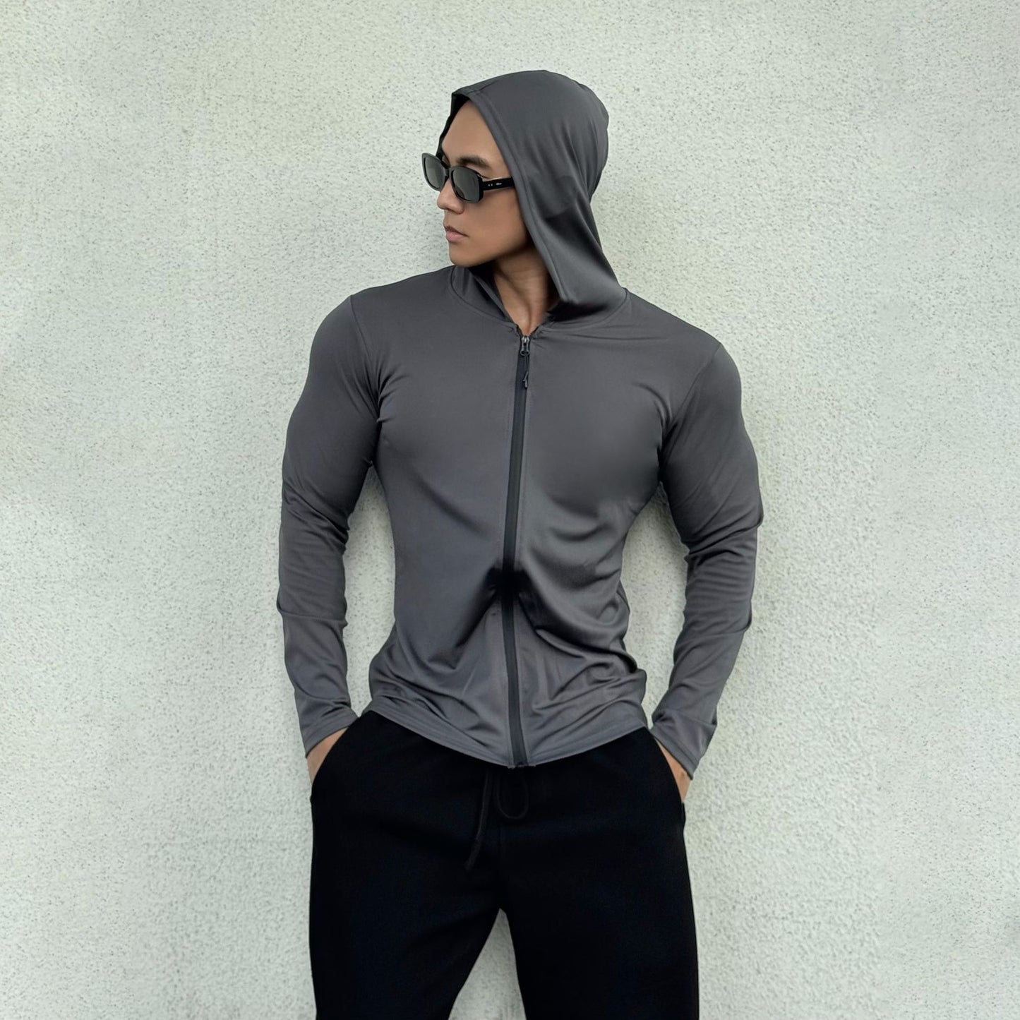 Hip Fashion Men's Lightweight Zip-Up Hooded Jacket - Body Form-fitted Styling
