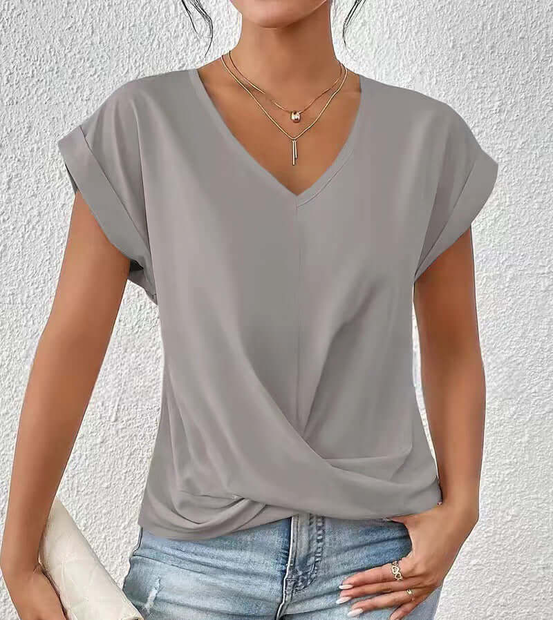 Women's Sleek Pleated V-neck T-shirt in a Multitude of Gorgeous Color Options 🌈 🤩